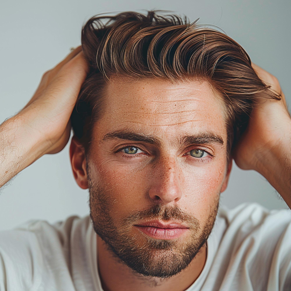 Mężczyzna podczas zabiegu osoczem bogatopłytkowym na skórę głowy w Hey Men Day Spa